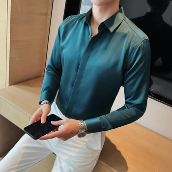 Пролетната мъжка риза-смокинг в британския стил, сатен риза с дълъг ръкав, с модерен дизайн, приталенное ежедневното рокля, блуза, домашни бизнес ризи
