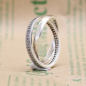Пръстен pandora от сребро 925 Проба, Търговска обещание С кристални пръстени За жени, Подарък за сватбени партита, Изискани бижута