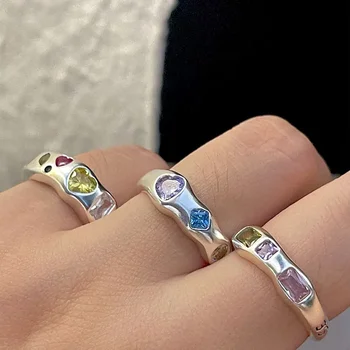 Пръстени от сребро 925 проба за жени, момичета с цветни камъни, Минималистичные регулируеми пръстени, Модни и ежедневни дамски бижута