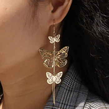 Реколта Дълги Кухи обеци-пеперуди Модни Метални обеци за жени, бижута