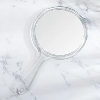 Ръчно двустранно огледало с 3-кратно увеличение, Прозрачна пластмасова дръжка, с кръгло огледало за удължаване на мигли, Козметични средства