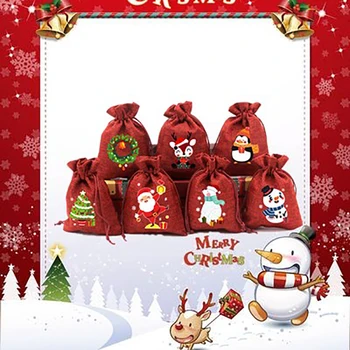 С Коледа, Вино-червено Бельо платнена торбичка за бонбони на съвсем малък, за опаковане на Подаръци, Коледна украса, Коледни аксесоари