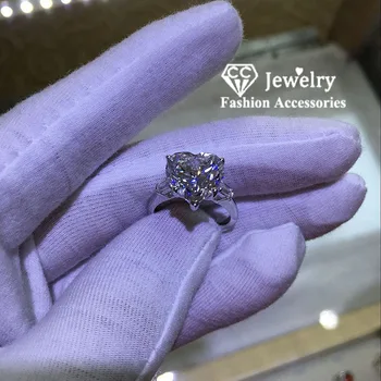 Сватбена украса CC Love Heart Ring за жени сребрист цвят, вечерни модни аксесоари за годеж, директна доставка на CC744