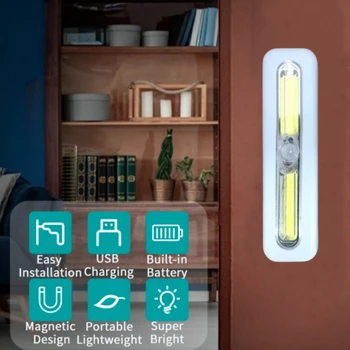 Сензор за движение COB LED Подсветка на Кабинета Акумулаторна Лампа За Шкаф Два Режима За Шкаф Кухненски шкафове Лестничный Декор Осветление