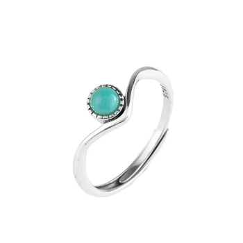 Универсални пръстени, V-образна форма от сребро 925 проба за жени Изискани бижута от Тюркоаз, ахат Регулируем пръстен Дамски аксесоари за момичета