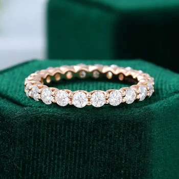 Уникален годежен пръстен Full Eternity от розово злато, реколта 2,5 мм, всеки кръг, муассанит, античен полагане на подходящ подарък Bbridal Promise