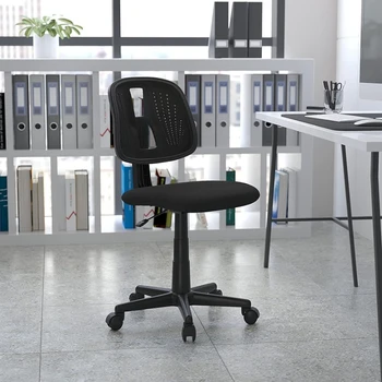 Флаш мебели Flash Fundamentals Със средна облегалка, Офис стол с въртяща се облегалка от черна мрежа