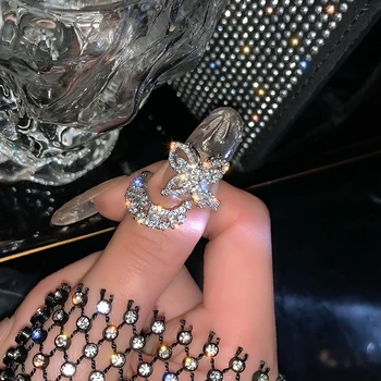 Френското луксозно отворен пръстен с суперсияющей диамантена пеперуда от сребро 925 проба, хипоалергичен, не выцветающее, която привлича вниманието на бижу